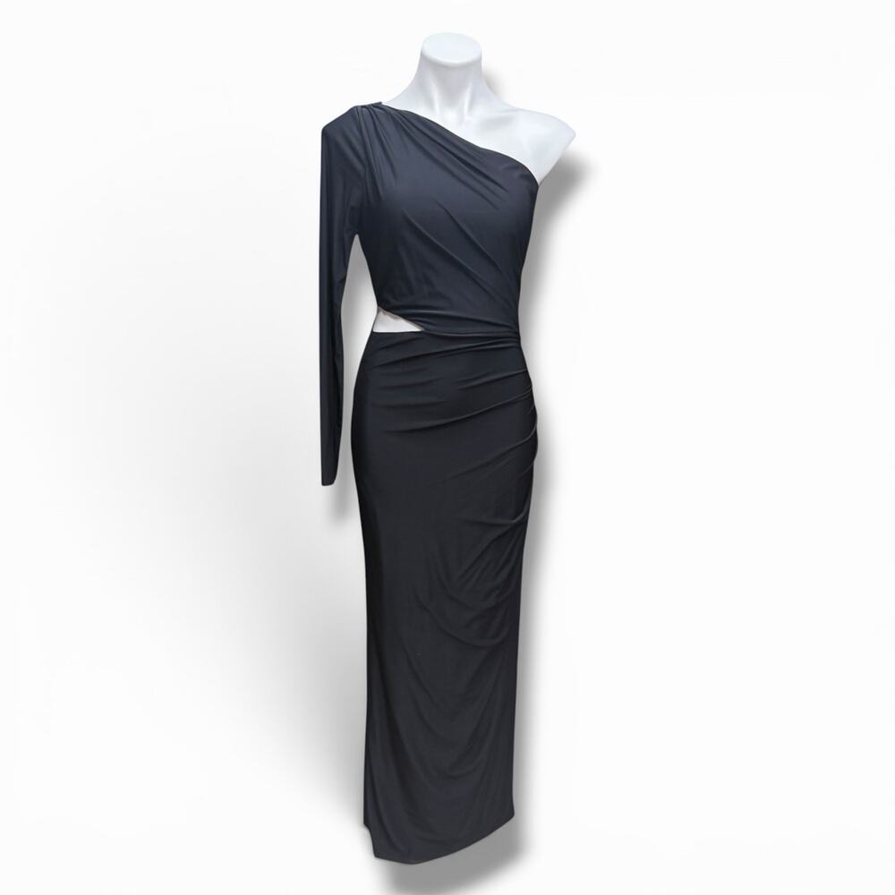 Abercrombie & Fitch Maxi Dress One Shoulder Cutout Black Sz M Tall New Elegant